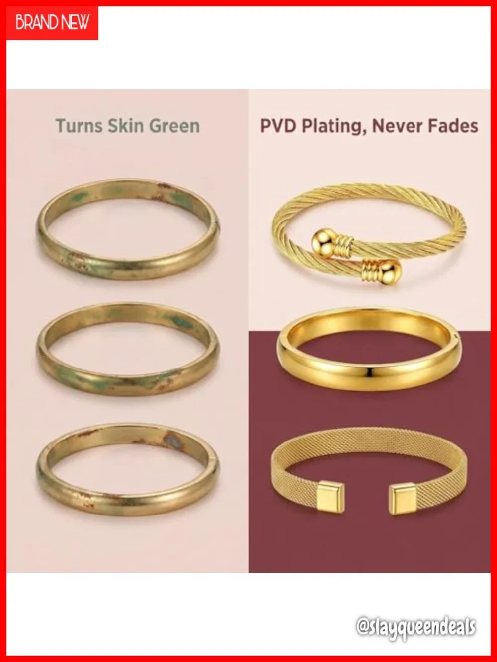 Waterproof Stainless Steel Cuff Bracelets Set of 3 - Non Tarnish,